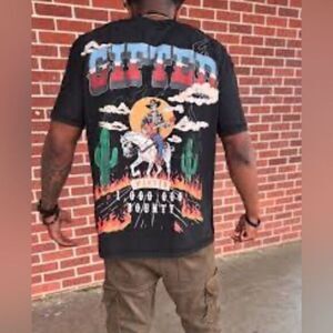 GFTD LA Men’s Vintage Wash Black Graphic Short Sleeve T-Shirt Raw Hem - Size S